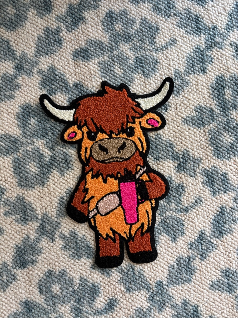 Highland Cow Iron-On Patch Hair Accessory - Brown with Pink Accent